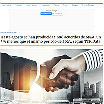 Hasta agosto se han producido 1.986 acuerdos de M&A, un 5% menos que el mismo periodo de 2023, segn TTR Data